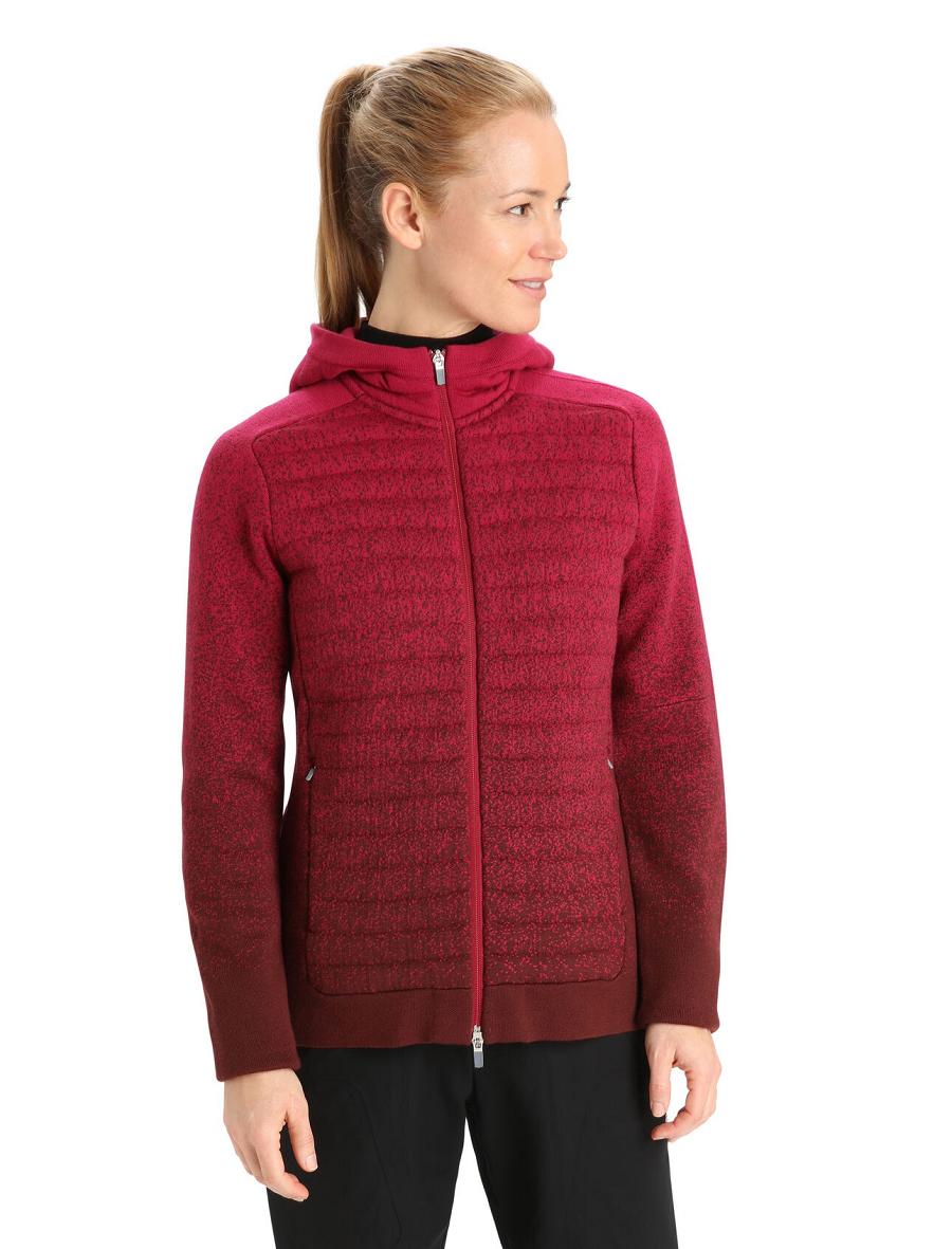 Bluzy Z Kapturem Icebreaker ZoneKnit™ Merino Insulated Long Sleeve Zip Into the Deep Damskie Różowe | PL 1268CTVE